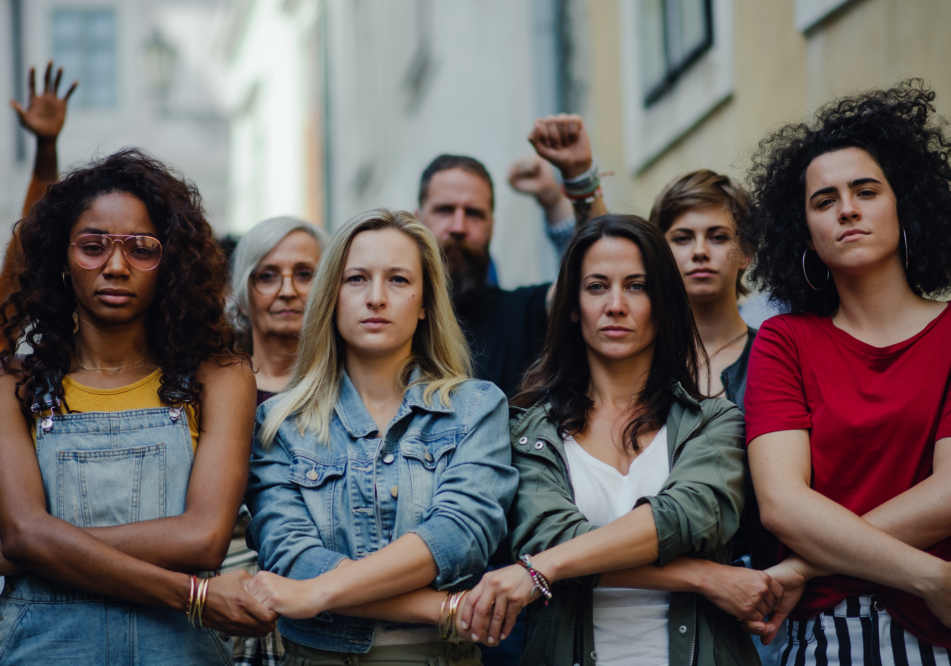 Group of People Activists Protesting on Streets, Women March and Demonstration Concept.